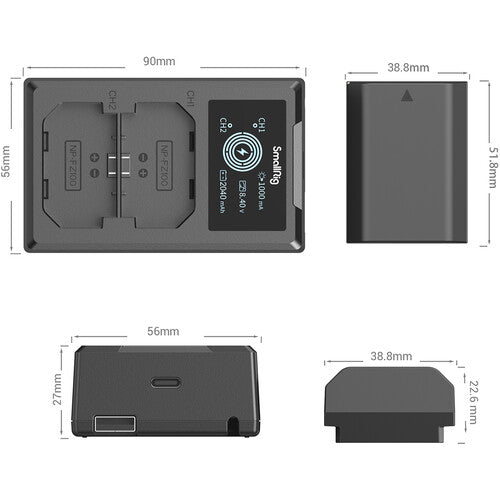 SmallRig NP-FZ100 Kit with 2 Batteries and 2-Bay USB Charger